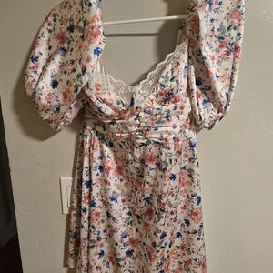 For Love And Lemons Floral Mini Dress - White, Pink, Blue